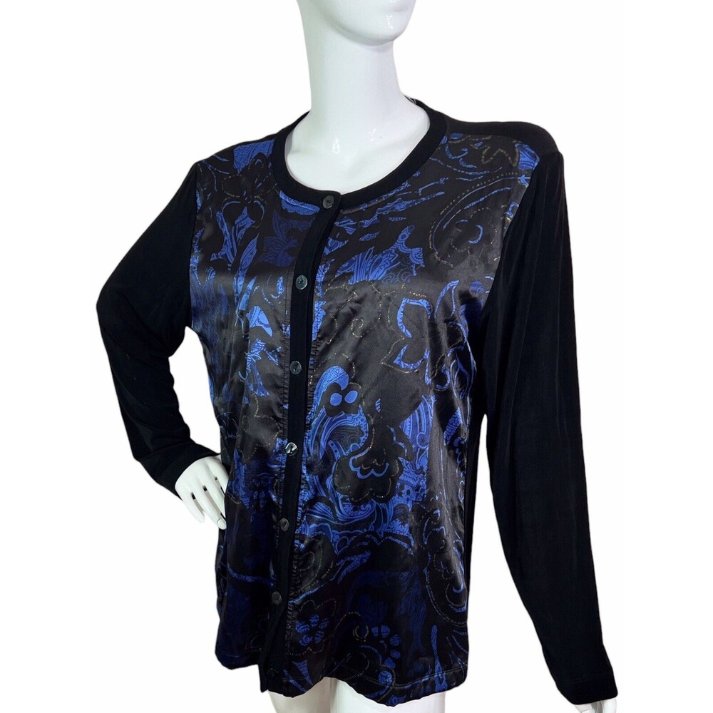 CHICO'S Travelers 3 Sz XL-16 Blue Metallic Button Up Blouse Jacket Women's - Picture 5 of 16